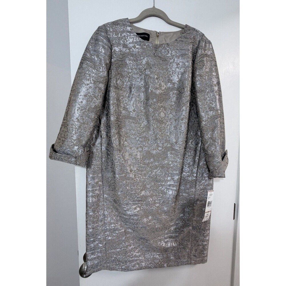 Jones New York Silver Gold Metallic Cocktail Dress Mother of the Bride NWT Sz 12